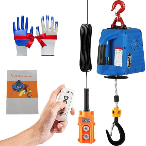 3 in 1 Electric Hoist Winch, Portable Electric Hoist Winch Crane with Manual, Wired Control, Remote Control, Gloves, Overload Protection, 1500 W Power Electric Winch for Factories(3 IN 1 220lbs 82Ft)