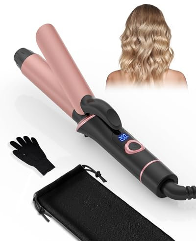 Mini Lockenstab 25mm, OKWRAP Reise Lockenstab mit Handschuh und Aufbewahrungstasche, Mini lockenstab für Kurze Haare und Mittellanges Haar, 120-200°C, Doppelspannung (Schwarz Rosa)