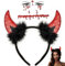 QUANMAITONG Teufelshörner Haarreifen Halloween,Teufelshörner Glitzer Tattoo Gesicht Steine，Teufelshörner Haarreifen Damen，Fasching Damen Rot Teufel Kostüm Kinder