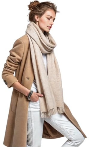 LA FERANI Damen Kaschmir Schal dünn Herbst Winter 185x65 beige Kaschmirschal Hasltuch formell stillvoll elegant Wollschal Wolle Uni Farbe Damenschal Geschenk für Sie (Beige)