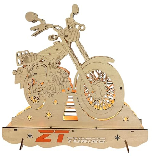 Wichtelstube-Kollektion Moped Schwibbogen S51 DDR Lichterbogen Holzdeko Weihnachten Garage Bastler Fensterbild mit LED Beleuchtung 28x5x28cm Batteriebetrieb inkl. Timer