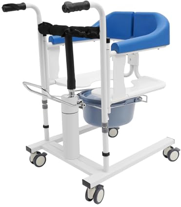Soudesileim Patientenlifter Transferstuhl, 51 * 61 * 87-108CM Toilettenstuhl für Senioren mit Rollen Höhenverstellbar, 90KG Tragfähigkeit, Hydraulischer Aufzug, Abnehmbare Sitzpolster