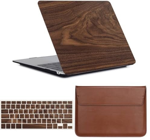 FFBOFFC Laptop Shell Compatible with MacBook Pro 14 inch Case 2023 2022 2021 Model A2992 A2918 A2779 A2442 with Retina Display & Touch ID, Leather Shell Case & Bag & Keyboard Cover, Dark Wooden