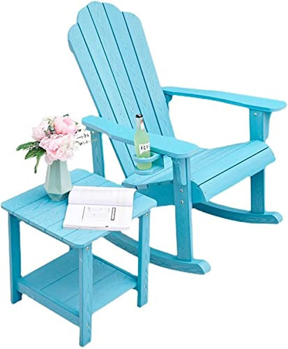 ShAzanz Bürostühle Schwingstuhl mit Tabelle, Innenhof Erwachsene Schaukelstuhl mit Becherhalter, Schaukelstühle aus Hartholz im Freien für Deck/Pool/Hof, Ladungen 330lb