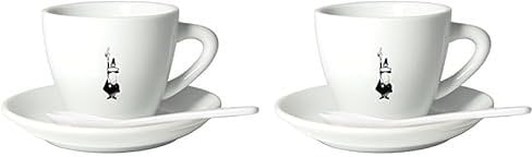 Bialetti Y0TZ099 Tazzina Cappuccino Istituzionale (con Piattino), Porcellana, 240 ml (Confezione da 2)
