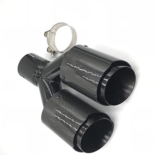 BMDBD 1 Pezzo in Fibra di Carbonio Lucida + Vernice Nera in Acciaio Inox Universale Punta di Scarico per Auto Doppio Tubo Marmitta Coda Gola