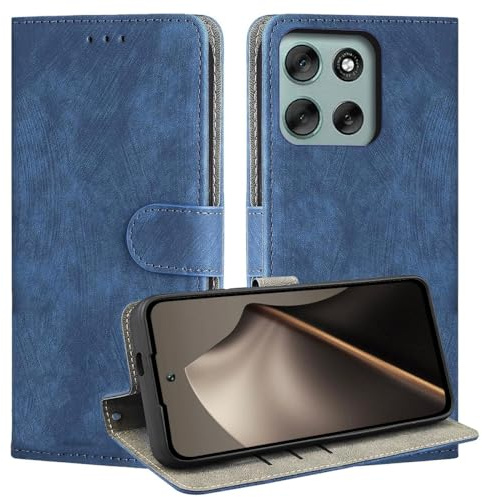 BEEJTUNY Leather Case For Motorola Moto G56 5G, Wallet Function with RFID Protection, Magnetic Closing Shell, Built-in TPU Protective Cover.Blue