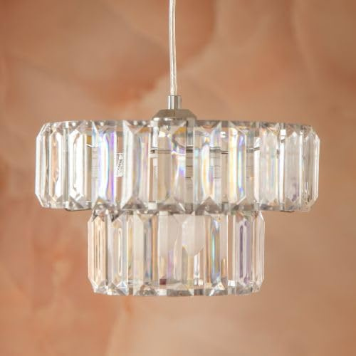 Crystal 2 Tier Ceiling Pendant Shade Clear Acrylic Droplet Lampshade with Chrome Finish Easy Fit Light Cover for Bedroom,Hallway or Dining Room (H 18.5cm X w 27cm) Assorted Packs (Clear, Pack of 1)