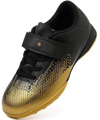 Lvptsh Boys Girls Football Boots Kids Astro Turf Trainers Soccer Shoes Indoor Outdoor School Professional Football Competition Sneakers,Blackgold2,EU35