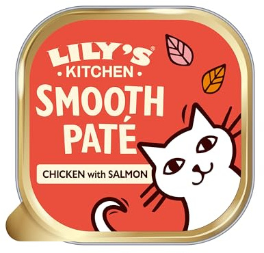 Lily’s Kitchen Aus Natürlichen Zutaten hergestellt Feine Pastete Hühnchen mit Lachs Ausgewachsen Nassfutter für Katzen 19 x 85 g Schale