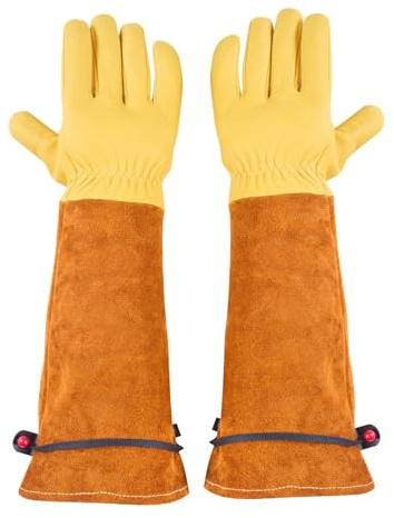 TXWLLIU Lange Gartenhandschuhe aus Leder für Damen und Herren, Dornensicherer Rosenschnitthandschuh mit Robuster Latexbeschichtung, Schutzhandschuhe für Garten- und Holzarbeiten, Größe L