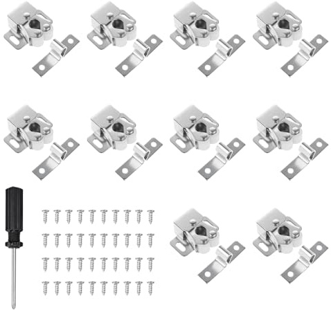 10 Pièces Loquets à Double Rouleau Pour Armoire, Fermeture Porte Placard, Loqueteaux De Meuble, Livré Avec 1 Tournevis Cruciforme Noir De 4 Mm(Nickel)