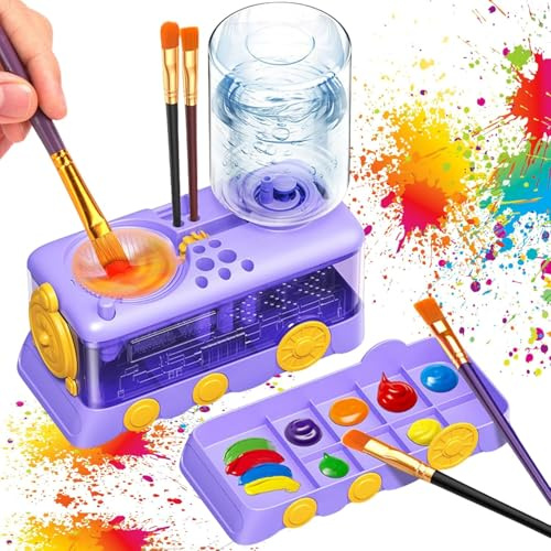 Pinselreiniger Bürstenspüler,Magic Light Brush Pinsel Reiniger Wasserkreislaufspüler,Multifunktionaler Brush Rinser, Automatische Pinselspüler mit Fließendem Wasserkreislauf für Acryl
