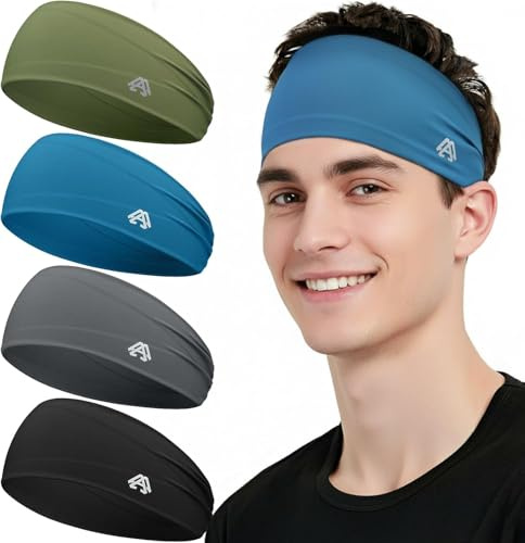 AWUMBUK Sport Stirnband Herren Damen, 4 Pcs Haarband Elastisch Atmungsaktiv Schweißband Stirn Utschfest Geeignet für Fitness Laufen Fußball Radfahren Yoga