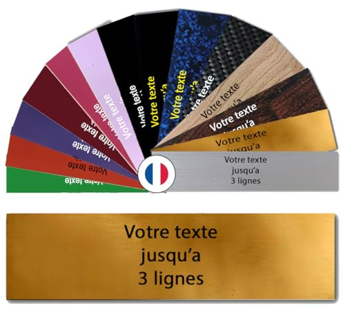 Plaque Boîte aux Lettres Personnalisable De 1 À 3 Lignes -dos adhésif – Effet or brossé – 10 x 2,5 cm – Fabrication française – Acrylique bicolore premium – Jusqu’à 3 lignes