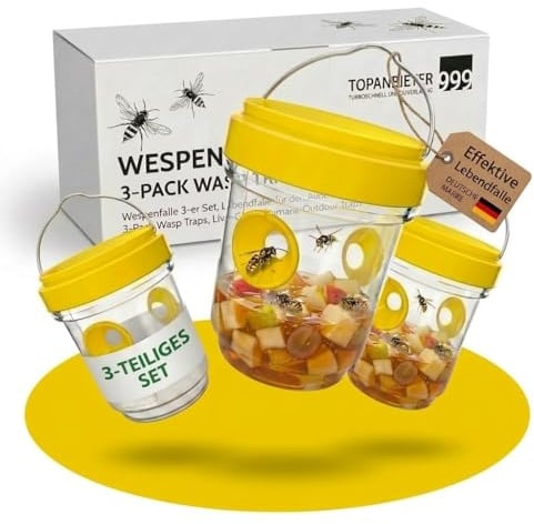 Wespenfalle 3er Set draußen – Wespen Falle Garten & Balkon – Wiederverwendbare Lebendfalle ohne Chemie – Insektenfalle gegen Wespen – Wespenabwehr Terrasse & Outdoor