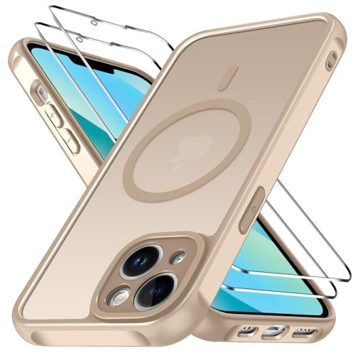 ivoler für iPhone 13 Hülle mit 2 Panzerglas, MagSafe, Matt Titansand | 3-in-1 Set, Militärschutz Stoßfest Kratzfest Haltbarkeit, Sottile, TPU-Rahmen, Durchscheinend Rückseite