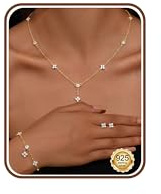 LOLIAS Kette Silber 925 Damen Ohrstecker Gold Armband Set Verstellbare Choker Halskette Gliederkette mit Niedlichen Zirkonia Zierliche Hochzeit Braut Schmuck Set