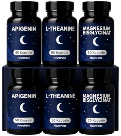 Better Sleep Bundle: Apigenin, Magnesium Bisglycinat, L-Theanine, 100 Kapseln je Nahrungsergänzungsmittel (Large)