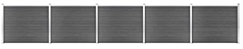 Mhdvray Zaunelement Set WPC 872x146 cm Schwarz Gartenzaun mit Holzmaserung & Aluminium Profil Robuster Sichtschutz für Draußen in gerader 180° oder 90° Ecke