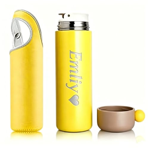 450ml Personalised Insulated Water Bottle, Custom Engraved Stainless Steel Vacuum Flask, 12H Hot & 24H Cold, Leakproof Vacuum Bottle for Dad, Mom, Teacher, Friends (Yellow)
