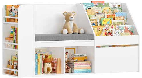 HOCSOK Bibliothèque Enfants, Meuble Rangement Enfant avec Bibliothèque Banc