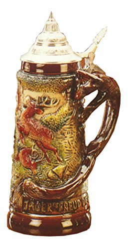King German Beer Stein Fox Handle Hunting Stein 1 Liter tankard, Beer Mug