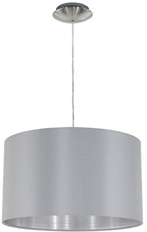 EGLO Pendellampe Maserlo, 1 flammige Textil Pendelleuchte, Hängeleuchte aus Stahl und Stoff, Farbe: Nickel matt, grau, silber, Fassung: E27, Ø: 38 cm