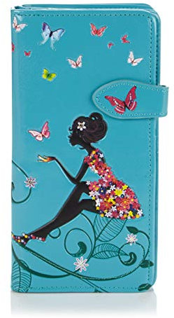 SHAGWEAR ® Portemonnaie Geldbörse Damen Geldbeutel Mädchen Bifold Mehrfarbig Portmonee Designs: (Schmetterling Oase Aquamarin/Butterfly Oasis)