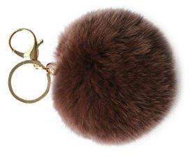 NOVAGO Porte Clé Pompon en Vrai Poil de Lapin, Doux au Toucher Garanti (Marron foncé)