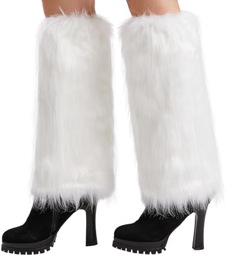 Nanxson Damen Stulpen Lange Furry Fuzzy Beinwärmer Strümpfe Winter Warm Beinlinge Stulpe TTW0034 (Weiß