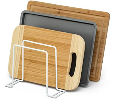 simplywire – Soporte para bandejas de Horno y Tablas de Cortar - Almacenamiento de sartenes - Organizador para armarios de Cocina – Blanco