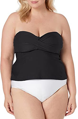 Catalina Twist Front Bandeau Tankini Swimsuit Haut, Noir, XL Femme