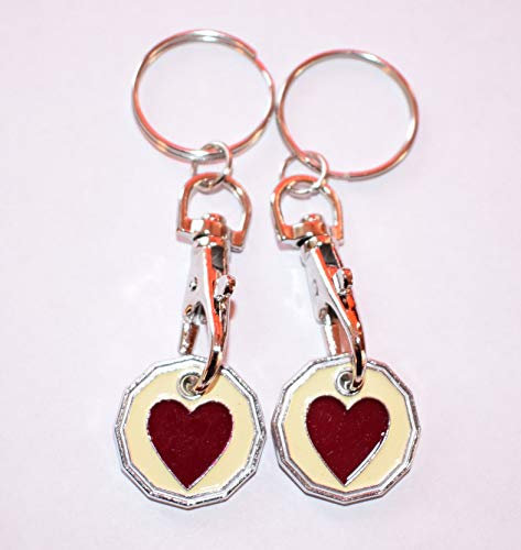 2 X NEW SHAPE 12 Edge Sided Trolley Token £1 Coin Pound Shopping Key Ring Clasp Supermarket Locker (Big Heart)