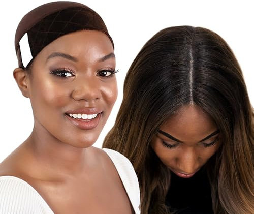 MILANO COLLECTION Wig Grip Caps for Women, Adjustable No Slip Wig Cap with Grip Band, Built-In Secure Elastic HeadBand for Lace Front Styles, Chocolate Brown, 2 Pack