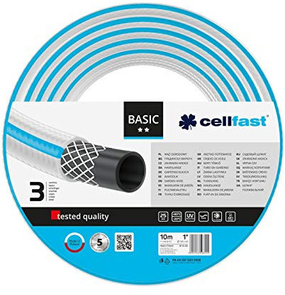 CELLFAST Gartenschlauch Schlauch 3 Lagiger Wasserschlauch Für Garten Dauerhafter Garnverstärkung Flexibler Bewässerungsschlauch UV Beständig Anti Algen 1 Zoll 10 Meter Basic