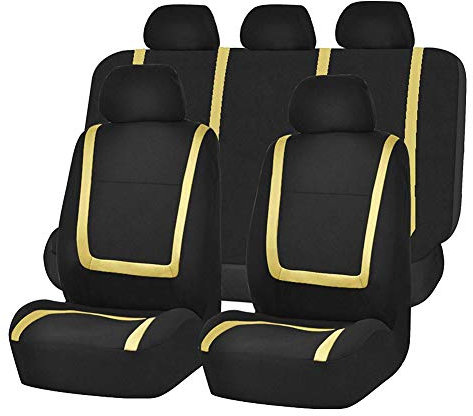 GUOCU Autositzbezüge Set Universal - Auto-Schonbezüge für die Vordersitze & Rückbank mit Airbag - Polyester Auto-Sitzschoner Komplettset,Gelb,Einheitsgröße