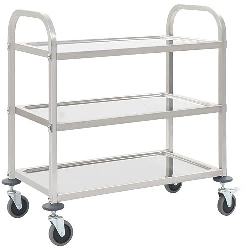 vidaXL Servierwagen Küchenwagen Küchentrolley Transportwagen Rollwagen Teewagen Beistellwagen 3 Etagen 96,5x55x90 cm Edelstahl 4 Lenkrollen