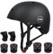 XJD Fahrradhelm Kinder Schoner Set(7er) Kinder Helm mit Knie- & Ellenbogen- & Handgelenkschützer Verstellbarer Schutz Jugend Skaterhelm für 3-13 Jahre Alt (Schwarz Set, M: 55-58 cm)