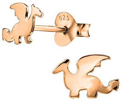 Monkimau Mädchen Ohrringe Drache Ohrstecker aus 925 Sterling Silver echt Silber mit rose Gold plattiert