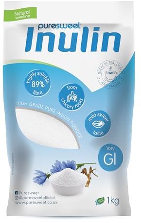 Puresweet® Premium Inulin Prebiotic Fibre Powder 1kg - Chicory Root, 100% Pure Inulin, Highly Soluble, Made in The EU, Fructo Oligosaccharide (FOS), Gluten Free, Vegan.