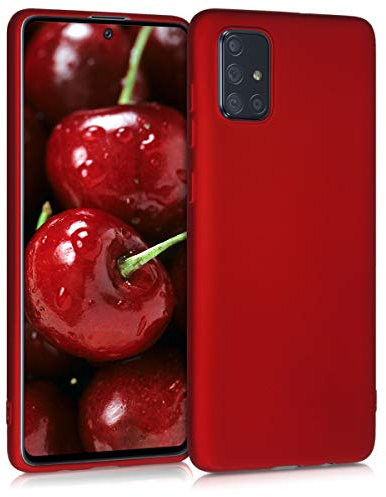 kwmobile Case kompatibel mit Samsung Galaxy A71 Hülle - Schutzhülle aus Silikon metallisch schimmernd - Handyhülle Metallic Dunkelrot