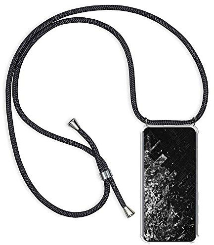 Casecool für iPhone 12 Pro Max Hülle mit Band, Handyhülle iPhone 12 Pro Max Handyband Hülle mit Kette Schutzhülle Kordel zum Umhängen Transparent Weich TPU Silikon Bumper, Schwarz