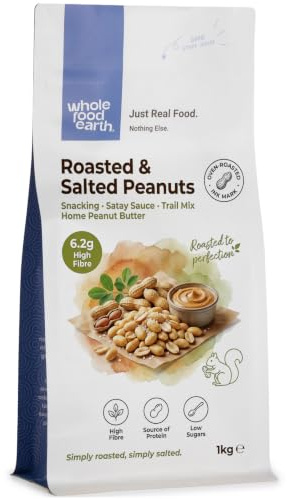 Wholefood Earth Roasted and Salted Peanuts 1 kg | GMO Free | Natural | High Fibre | Source of Protein