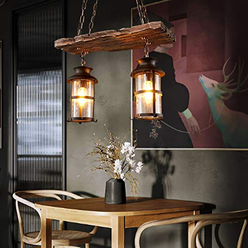 Hängeleuchte E27 Pastoral Pendelleuchte Landhausstil Pendellampe Retro Holz Schwarz Glas Lampenschirm Eisenkette Höhenverstellbare Nostalgische Loft Bar Deckenlampe Coffee Shop Restaurant Kronleuchter