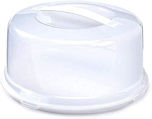 Pkge 30cmx15cm Transparent Round Handheld Portable Plastic Cake Box/Carrier/Container/Case/Holder with 4 Locking Clips in Lid for Storage of Food/Cookies/Cupcakes/Cakes/Fruits