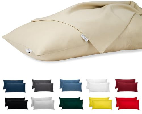 Kissenbezug 50x80 Baumwolle Premium Satin 2er Set Kissenhülle Deko für Kissen Bett/Sofa Stoff Superweicher Resistent Hypoallergen Anti-Milben Kopfkissenbezug mit Verdecktem Zip Voll Waschbar