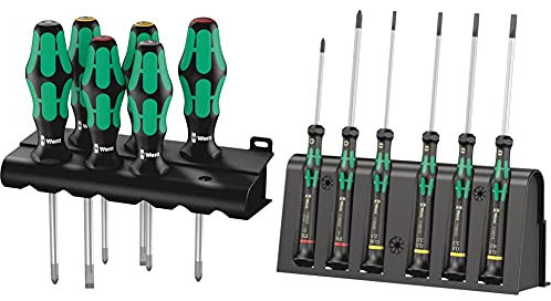 Wera Kraftform 300 Screwdriver Set 8 Piece & 2035/6 B Kraftform Micro Screwdriver Set, for Electronic Applications, PH/SL, 6 Piece, 05118152001