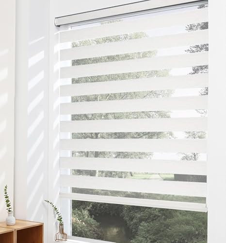 Flamax Zweilagiger, kabelloser Zebra-Rollos – schnurlose Zebra-Rollos für Fenster