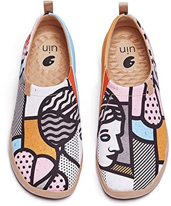 UIN Greek Girl Damen Wanderschuhe - Bemalte Slip On Gemütlich Reise Leicht Loafer Canvas Mehrfarbig (38)